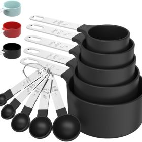 Stackable Measuring Cups & Spoons Set - Black Nesting Kitchen Gadgets With Stainless Steel Handles