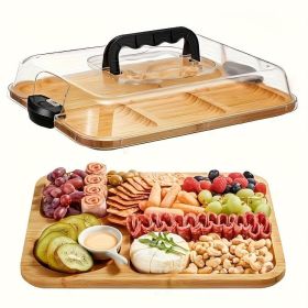 Cheese Tray With Clear Acrylic Lid Portable Charcuterie Board Suitable For Camping, Parties, Restaurants, And Holidays Serving Tray And Cutting Board