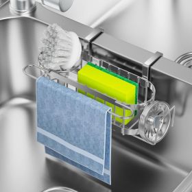 Kitchen Sink Caddy Sponge Holder In The Sink, Stainless Steel Kitchen Sink Organizer, Brush Holder Dish Cloth Hanger Sink Stopper Holder Hanging-Silve
