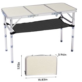 3ft Portable Adjustable Height Aluminum Folding Camping Table With Mesh Storage Shelf, Outdoor Picnic Beach BBQ Side Desk