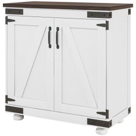 Kitchen Sideboard, Buffet Cabinet with Barn Door and Adjustable Shelf, Distressed White