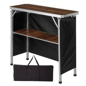 100-38-88cm Portable Folding Bar Table With Storage Shelf, Aluminum Frame MDF Counter With Black Skirt & Carry Bag, For Trade Show, Party, Event