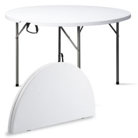Circular Round Foldable Table With Built In Handle & Steel Legs Heavy Duty Portable Perfect For Party, Dining, Wedding, Events, Picnic Indoor, Outdoor