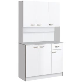 71" Kitchen Pantry Cabinet, Tall Storage Cabinet with Microwave Stand, Modern Kitchen Hutch with Countertop, 6 Doors, Storage Drawer, 3 Adjustable She