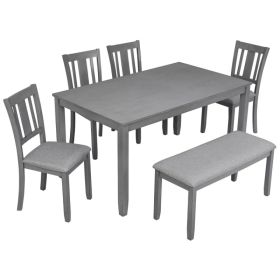 6 Piece Kitchen Dining Set, Rectangular Wooden Dining Table With 4 Upholstered Chairs And A Bench, Dining Table Set For 6 People, Living Room, Home Ba (Option: defaulttitle)