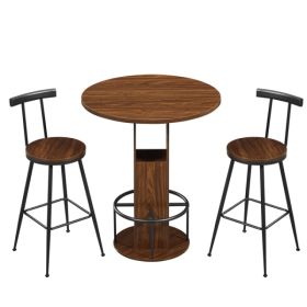 3-Piece Bar Table And Stool Set 31.5-inch Round Bar Table With Two Stools Compact Wooden Dining Bar With Metal Ring Footrest Ideal For Restaurants, Ca (Option: defaulttitle)