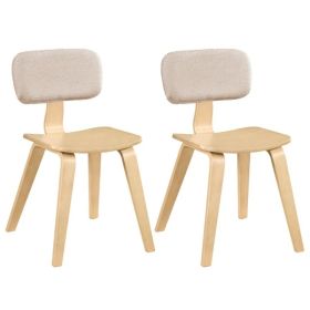Set Of 2 Dining Chair Set (Beige & Natural), Teddy Velvet Upholstery & Plush Padded Design (Option: defaulttitle)