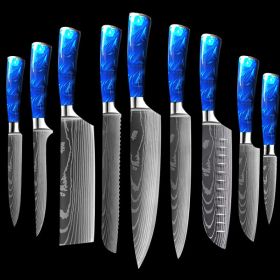 8-inch Chef Knife with Blue Resin Handle (Option: Blue 9piece set)
