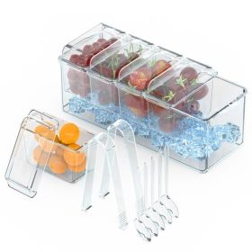 1Set Ice Chilled Condiment Caddy Serving Tray Container Bar Garnish Holder Salad Platter Server Food Storage With 5 Removable Containers 5 Lids 2 (Option: 1set)